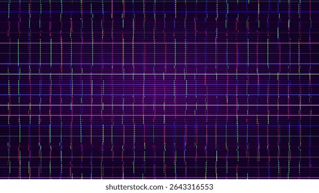 Virtual Technology Futuristic User Interface HUD Grid (Grade de HUD de interface de usuário futurista de tecnologia virtual) com RGB Split Glitch (Falha de divisão RGB). Cópia arquivada em 15 de julho de 2013 "Spaceship FUI GUI Backdrop Design" . Design de tema de ficção científica, inteligência artificial. Hi-Tech Bg. Ilustração de vetor