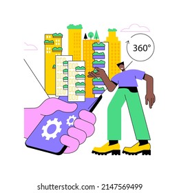 Virtual tour abstract concept vector illustration. Web 3d tours, 360 virtual reality walk, software development, online experience, distance visit, art museum collection abstract metaphor.