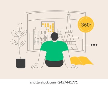 Virtual tour abstract concept vector illustration. Web 3d tours, 360 virtual reality walk, software development, online experience, distance visit, art museum collection abstract metaphor.