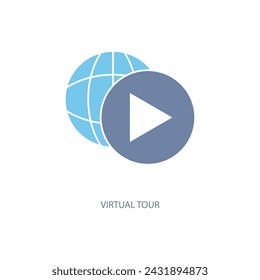 Symbol für virtuelle Tour-Konzeptzeile. Einfache Elementdarstellung. Entwurf des virtuellen Tourenkonzepts mit Symbolen.