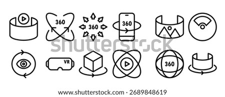 virtual tour concept outline icon collection