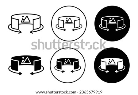virtual tour icon. 360 degree virtual or augmented reality gaming headset symbol set. Digital virtual tour or view glasses wearable technology device vector sign. Ar vr headset to play line logo. 