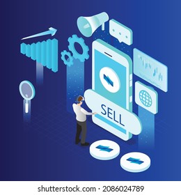 Virtual trading isometric 3d vector concept for banner, website, illustration, landing page, flyer, etc.