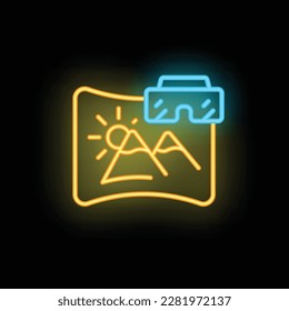 Virtual travel headset icon outline vector. Summer tour. Online business neon color isolated on black