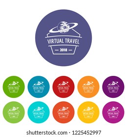 Virtual travel icons color set vector for any web design on white background