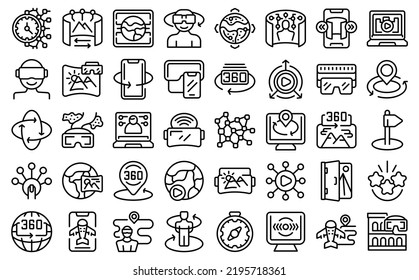 Virtual Travel Icons Set Outline Vector. Adventure Camp. Vr Augmented