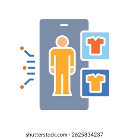 Virtual try on color flat icon for digital and print projects.  Minimal clean icons for apps and websites. Modern simple icons for UI UX and branding
