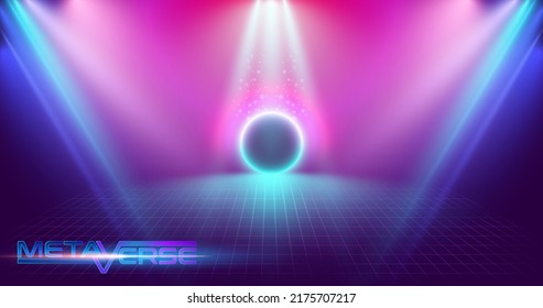 Virtual universe metaverse themed abstract background design with retro colors.
