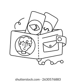Ilustrações do outline do vetor da wallet virtual. Arquivo EPS 10
