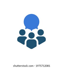 Virtual Webinar Or Chatroom Icon Like Group Teamwork. Simple Flat Trend Modern Private Forum Or Chatbot Logotype Graphic Web Design Element Isolated On White. Concept Of Three People With Speechbubble