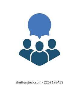 virtual webinar or chatroom icon like group teamwork. simple flat trend modern private forum or chatbot logotype graphic web design element isolated on white. concept of three people with speechbubble