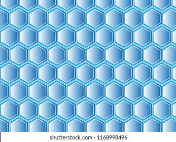 Virtual White and Blue Honeycomb Seamless Vector Pattern. Polygon Water Color Texture. Trendy Hexagon Background