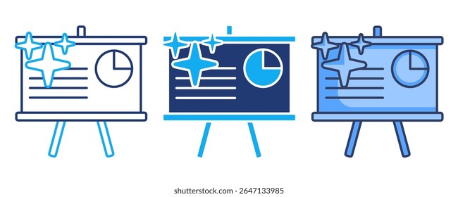 Virtual whiteboard icon represented by whiteboard, AI Blue, Dualline, Dualtone style.