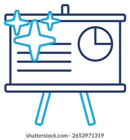 Virtuelles Whiteboard-Symbol, dargestellt durch Whiteboard, AI Dual Line-Stil.