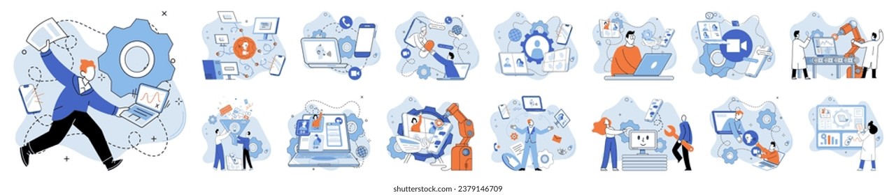 Virtual work meeting. Vector illustration. Working from home has revolutionized employment landscape The concept virtual work meetings encompasses remote collaboration and communication Conferences