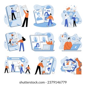 Virtual work meeting. Vector illustration. Virtual work has transformed way we collaborate and communicate Remote meetings facilitate international connections and global collaboration The internet