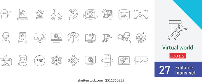 Virtual world editable stroke icon set