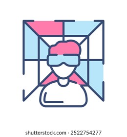 Icono de color de relleno del mundo virtual, Ilustración vectorial
