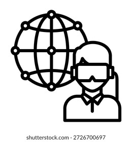 Ilustração de vetor de design de linha de ícone do mundo virtual