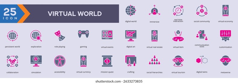 Virtual World icon set vector image in glyph style
Virtual World set of Web icons in glyph style
Virtual World icon for Web and glyph app