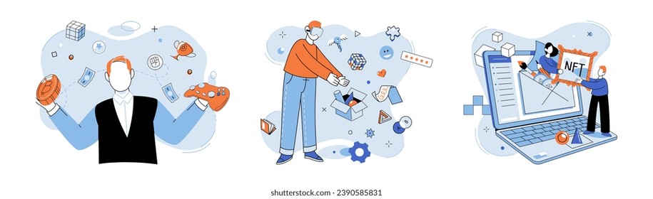 Virtual world vector illustration. Augmented reality enhances our perception world by overlaying digital elements onto reality Virtual reality simulators transport users to simulated environments