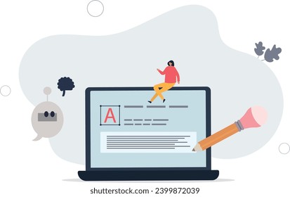 Virtual writing tutor and digital AI assistant for text.Creative artificial intelligence support for innovative book or document .flat vector illustration.