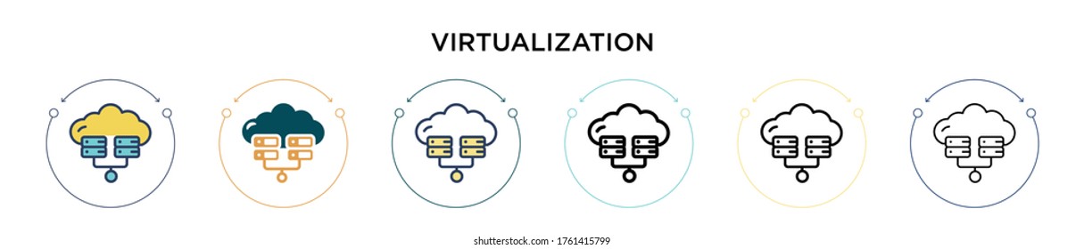 Virtualization icon in filled, thin line, outline and stroke style. Vector illustration of two colored and black virtualization vector icons designs can be used for mobile, ui, web