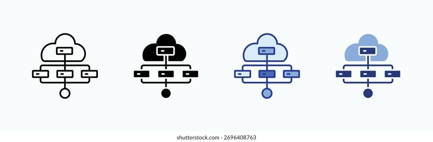 Vetor isolado da coleção de vários estilos da folha de ícones de virtualização