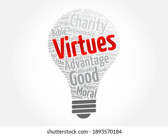 Virtues light bulb word cloud collage, concept background