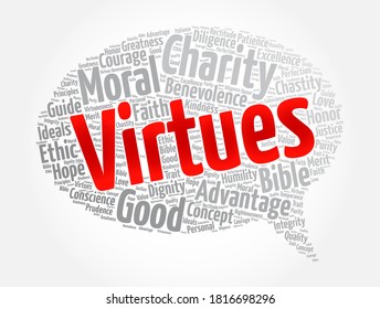 Virtues message bubble word cloud collage, concept background