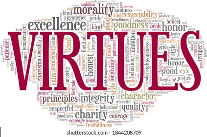 Virtues vector illustration word cloud isolated on a white background.