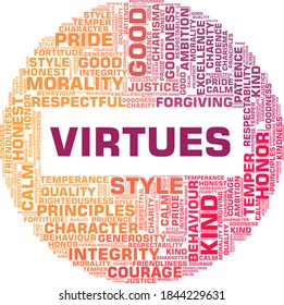 Virtues vector illustration word cloud isolated on a white background.