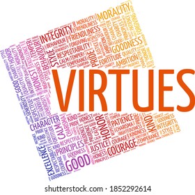 Virtues vector illustration word cloud isolated on a white background.