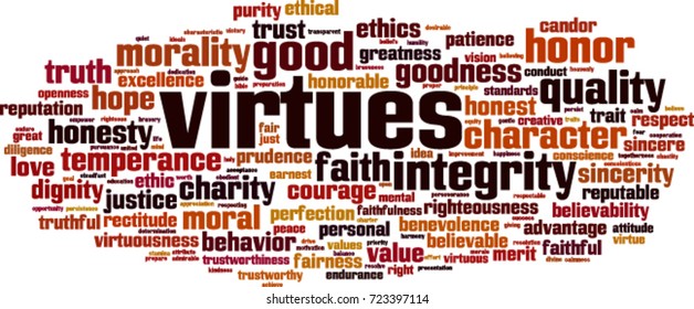 Virtues word cloud concept. Vector illustration