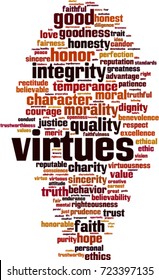 Virtues word cloud concept. Vector illustration