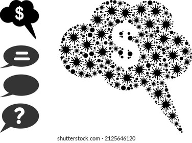 Virulent mosaic dollar cloud bubble icon, and more icons. Dollar cloud bubble mosaic for breakout templates. Vector mosaic is made from random viral icons.