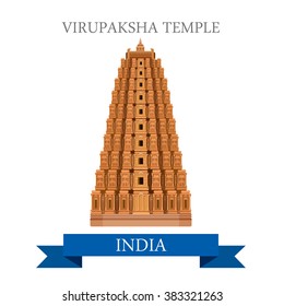 Virupaksha Shiva Temple in India. Flat cartoon style historic sight showplace attraction web site vector illustration. World countries cities vacation travel sightseeing Asia collection.