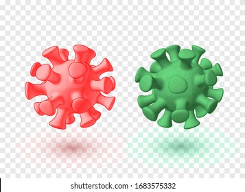 Virus. 3d microbe isolated. Realistic close-up models of coronavirus bacteria
