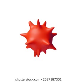 Virus 3D plastic style vector icon. Cartoon red bacterium microbe molecule, viral or germ cell. Medical pathogen symbol. Volume render Coronavirus disease, COVID or influenza infection. DNA or RNA