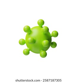 Virus 3D plastic style vector icon. Cartoon green bacterium molecule, viral or germ cell. Volume render Coronavirus disease COVID or influenza infection. Medical pathogen symbol. DNA or RNA microbe