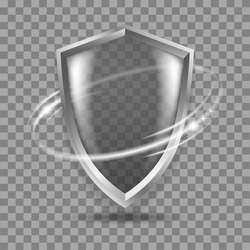 Virus 3d Shield. True Transparent Light Protective Armor Shields, Glowing Protect Guard Shapes, Secure Technology Realistic Glow Effects Strong Safe Guarding Icons Clear Vector Image