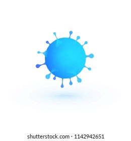 Virus 3d, Vektorgrafik, abstraktes Symbol blauer Bakterien, Infektionssymbol
 auf weißem Hintergrund.