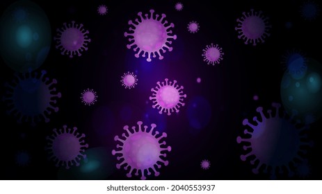 Virus. Abstract microbes on dark purple background. Virus, allergic bacteria, medical health care, microbiology concept. Disease germs, pathogenic organisms, infectious microvirology