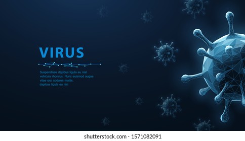 Virus. Abstract vector 3d microbe isolated on blue background. Computer virus, allergy bacteria, medical healthcare, microbiology concept. Disease germ, pathogen organism, infectious micro virology