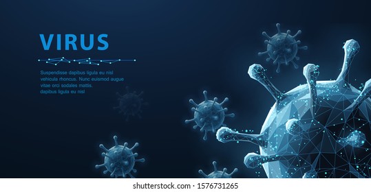 Вирус. Абстрактный векторный 3d микроб, изолированный на синем фоне. Компьютерный вирус, бактерии аллергии, медицинское здравоохранение, концепция микробиологии. Зародыш болезни, организм-возбудитель, инфекционная микровирусология