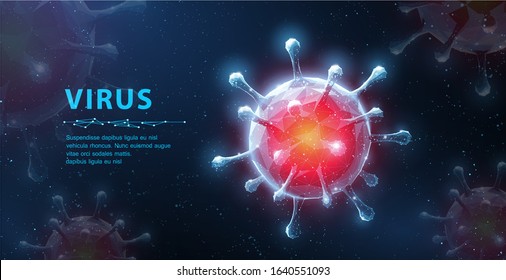 Virus. Abstract vector 3d microbe on blue background. Computer virus, allergy bacteria, medical healthcare, microbiology concept. Disease germ, pathogen organism, infectious micro virology