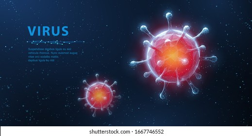 Virus. Abstract vector 3d microbe on blue background. Computer virus, allergy bacteria, medical healthcare, microbiology concept. Disease germ, pathogen organism, infectious micro virology