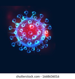 Virus. Abstract vector 3d microbe on blue background. Computer virus, allergy bacteria, medical healthcare, microbiology concept. Disease germ, pathogen organism, infectious micro virology
