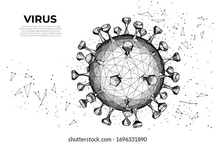 Virus. Abstract vector 3d microbe background. Coronavirus COVID-2019 on a blue futuristic background. 3D models of coronavirus bacteria. Deadly type of virus 2019-nCoV. 