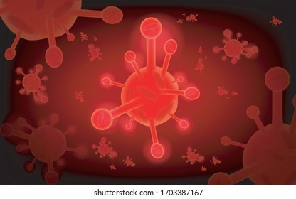 Virus. Abstract vector 3d microbe on blue background. Computer virus, allergy bacteria, medical healthcare, microbiology concept. Disease germ, pathogen organism, infectious micro virolog.